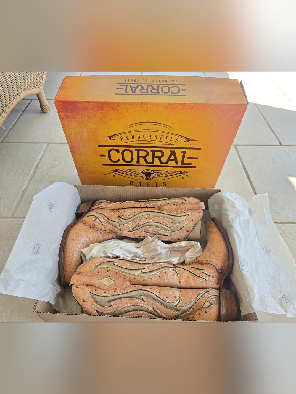 Women's Corral Leather Boots Handcrafted Peach Size 7.5